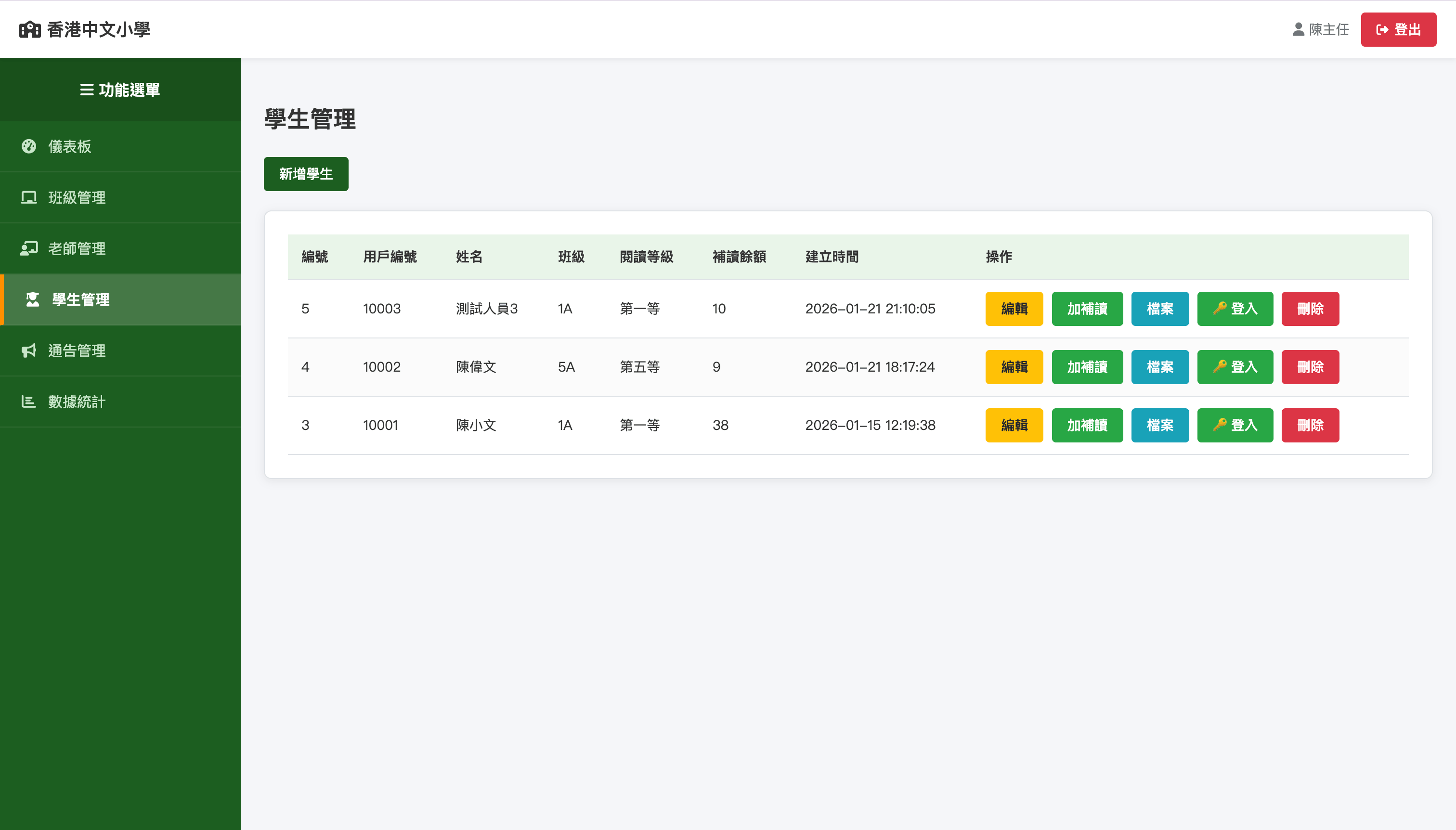 學生管理列表截圖